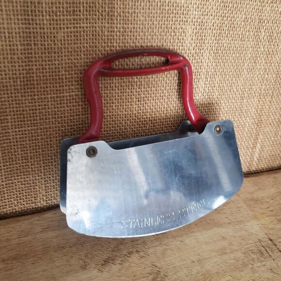 Vtg 30s 40s Rustic Double Blade Rocking Herb Chopper Pastry Blender Mezzaluna - Picture 2 of 10